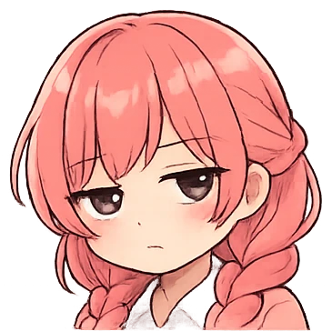 Sass, an anime girl with pink braided hair and an unimpressed look